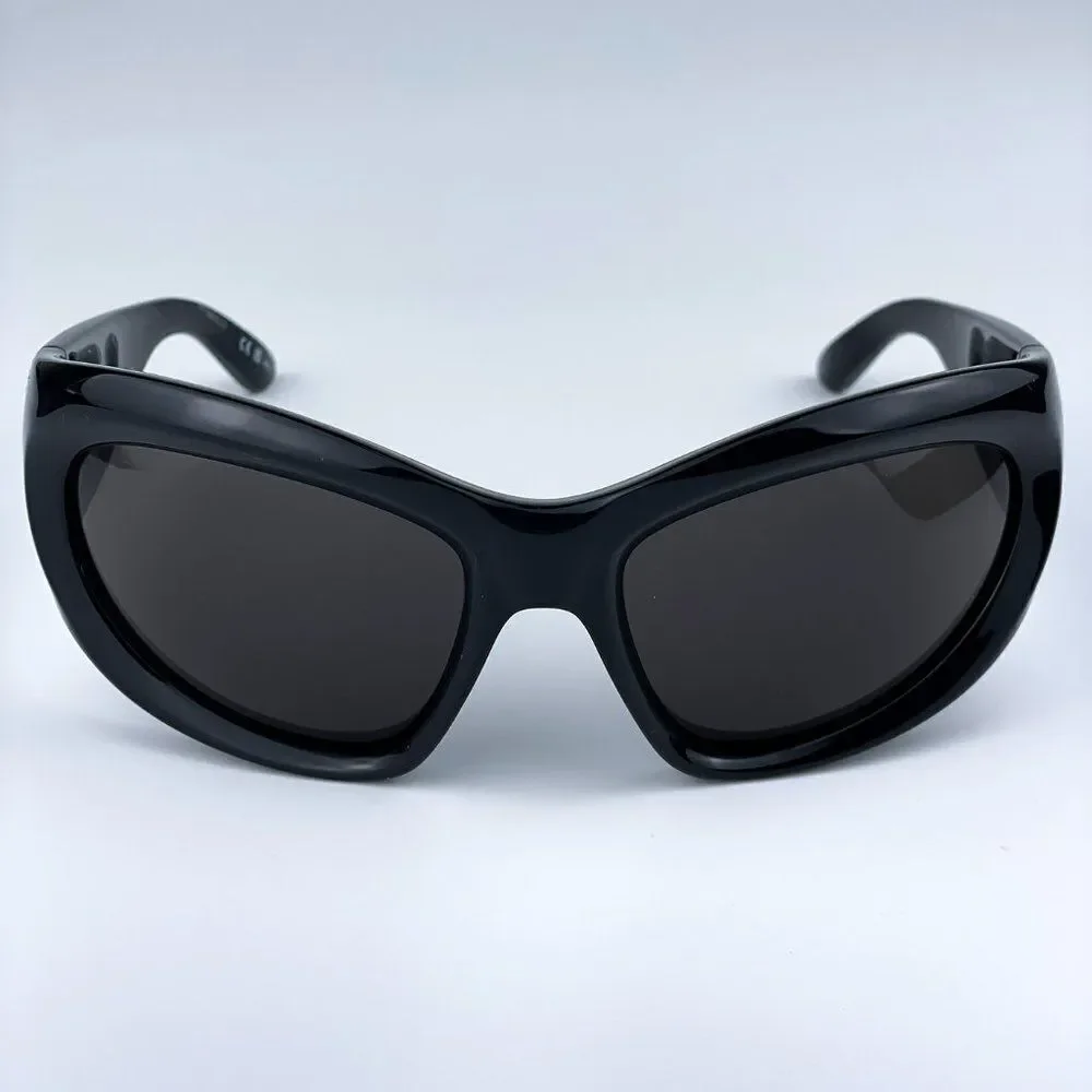 NEW Balenciaga BB0228S 001 Black Grey Wraparound Extreme Unisex Sunglasses